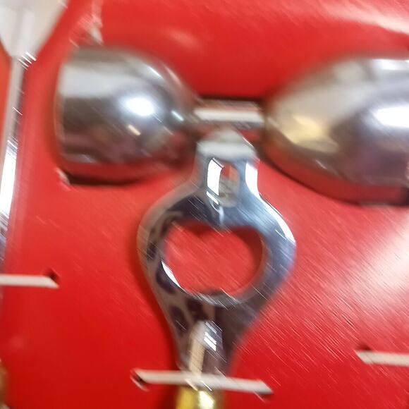 Vintage DeLuxe MCM 4 Piece Bar Utensil Set Bottle Opener Shaker Spoon Pick - Picture 9 of 13